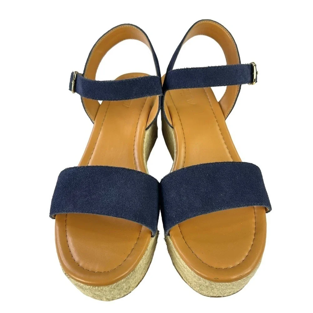 J. Crew Sandals‎ Womens Size 9.5 Blue Suede Leather Platform Espadrille Heels